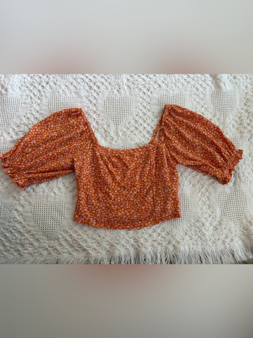 Billabong Orange Floral Off-Shoulder Crop Top